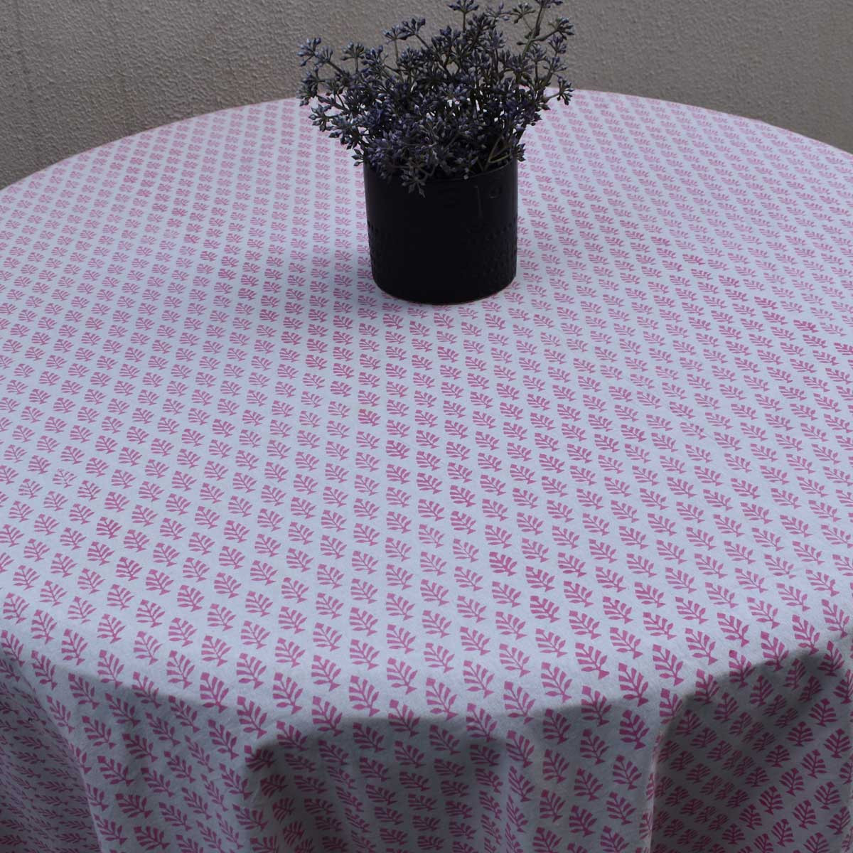 Hand Block Printed Cotton Round Tablecloth 220 cms Neem Carmine Rose 701741
