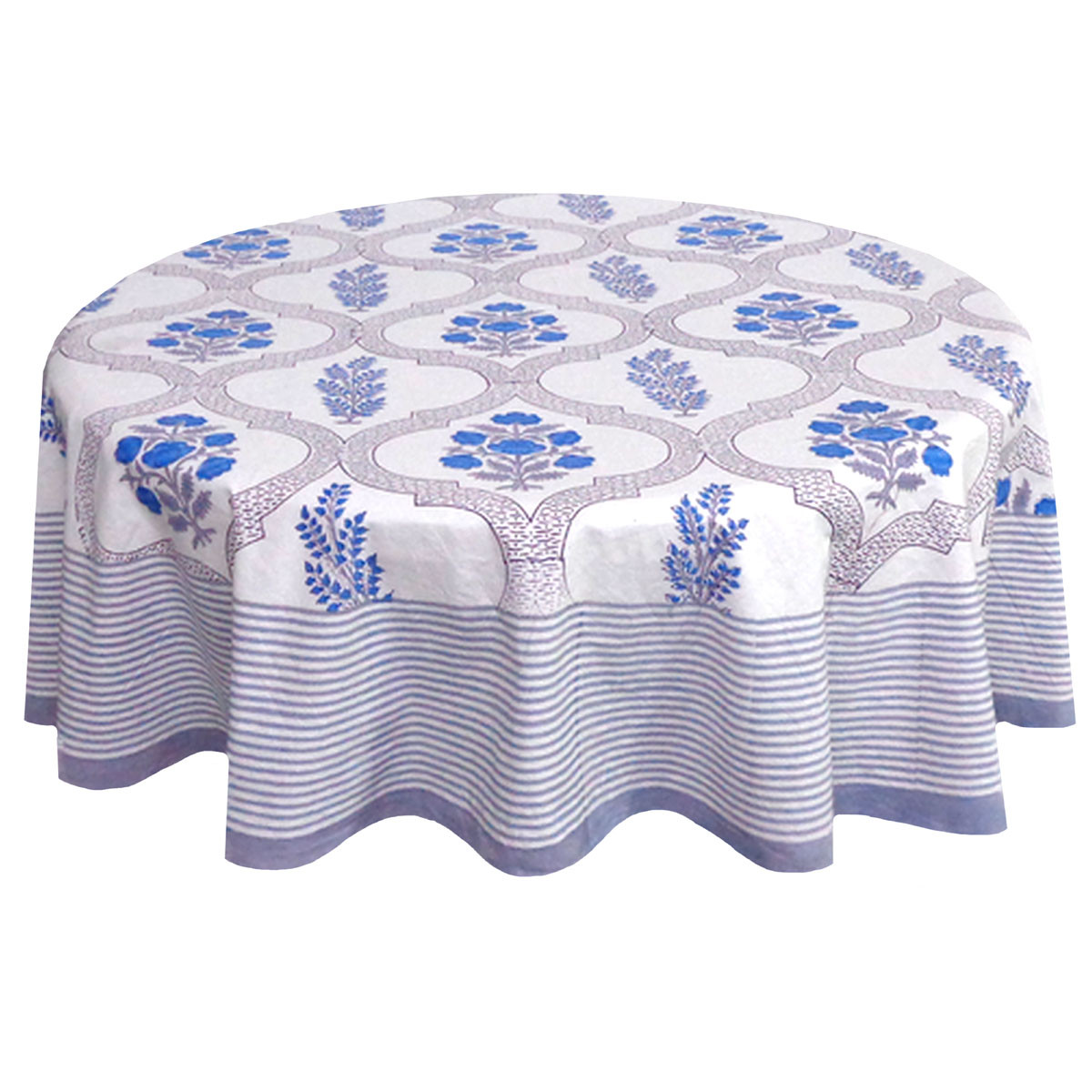 Hand Block Printed Cotton Round Tablecloth 220 cms Shehnaaz Boota 206961