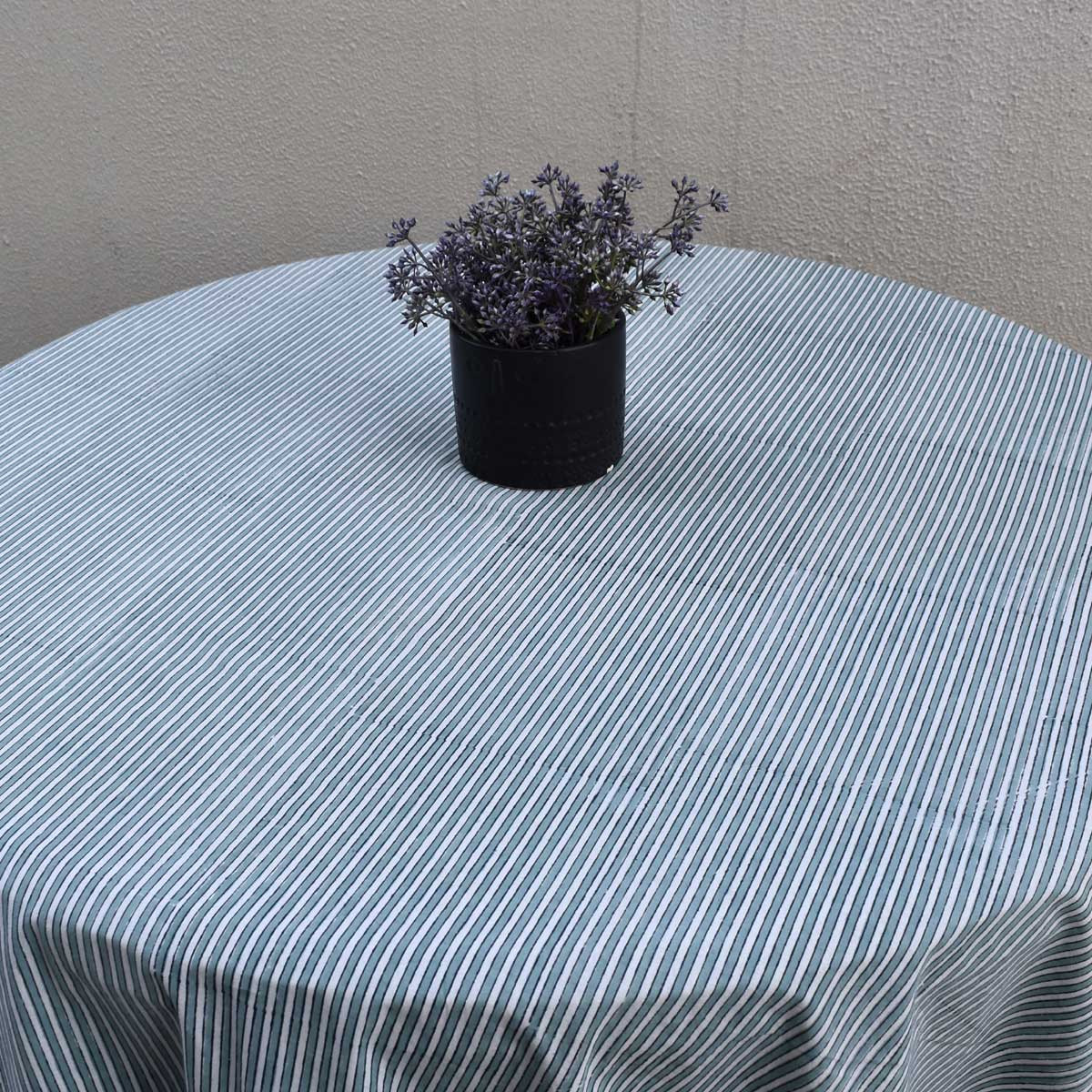 Hand Block Printed Cotton Round Tablecloth 220 cms Two Stripe Starlight 202212