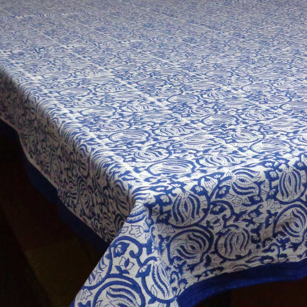 Hand Block Printed Cotton Tablecloth  Two Lotus 10282