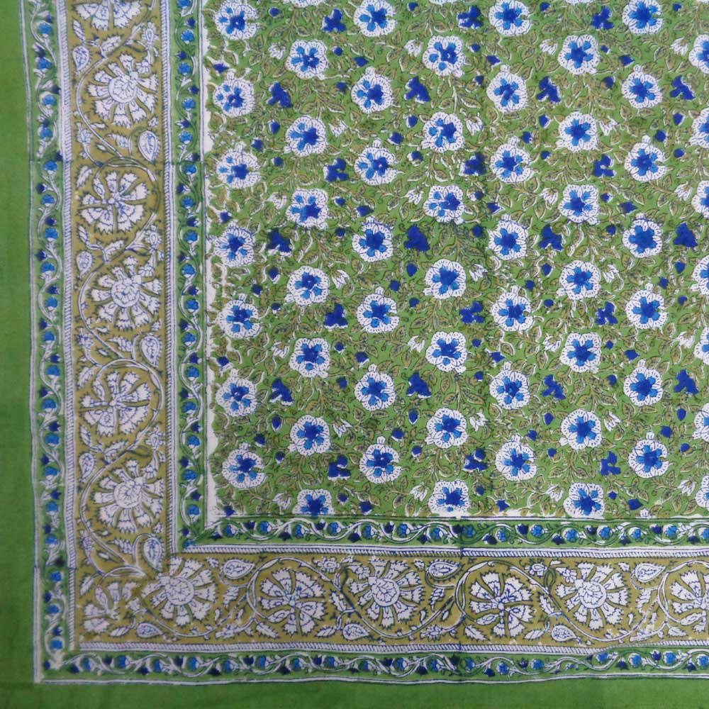 Hand Block Printed Cotton Tablecloth 150x220 Anemone Green 109159