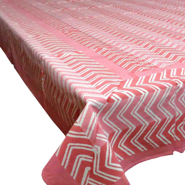 Hand Block Printed Cotton Tablecloth 150x220  Chevron Pink 9304