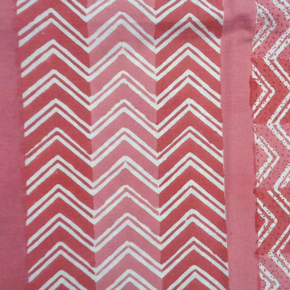 Hand Block Printed Cotton Tablecloth 150x220 Chevron Pink 9304