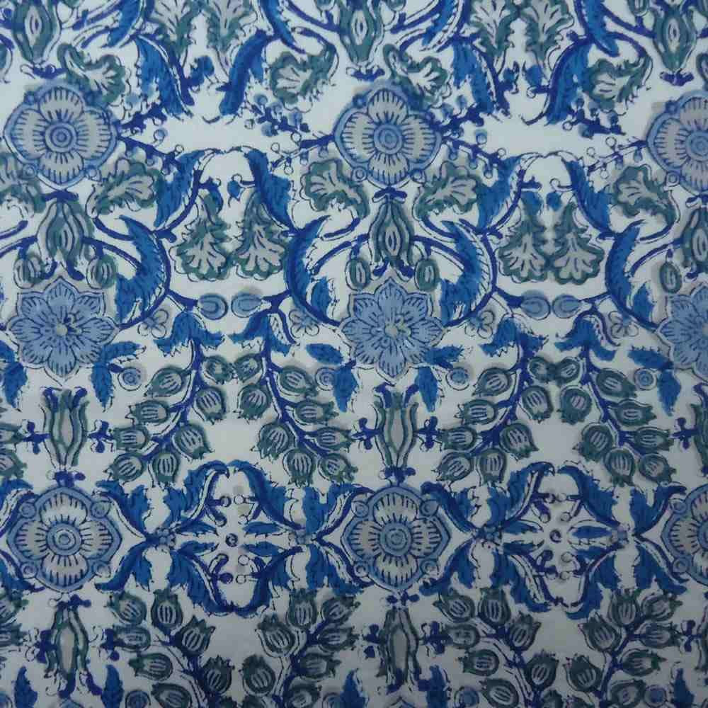 Hand Block Printed Cotton Tablecloth 150x220  Chokor Dali Blue Open 3449