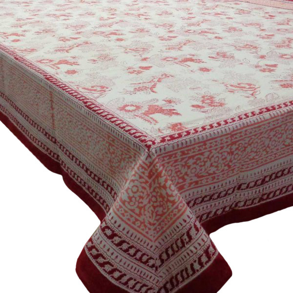 Hand Block Printed Cotton Tablecloth 150x220  Datta Gulab Jaal 109110