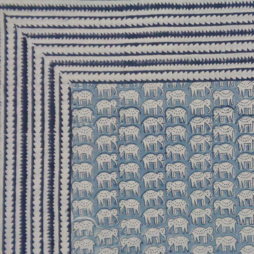 Hand Block Printed Cotton Tablecloth 150x220 Elephant Blue 103474