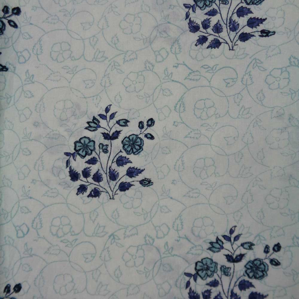 Hand Block Printed Cotton Tablecloth 150x220 Floral Kali Blue Boota 309470
