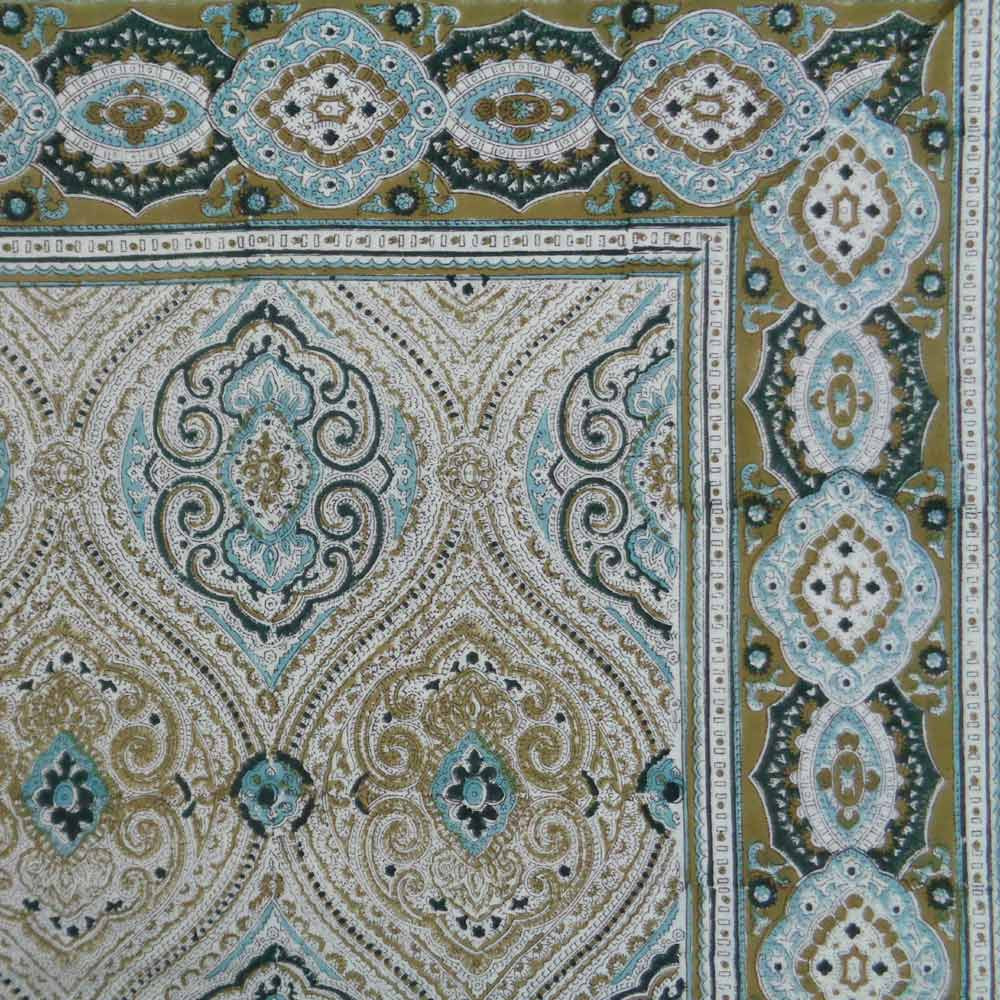 Hand Block Printed Cotton Tablecloth 150x220  Imperial Jade Olive 103484