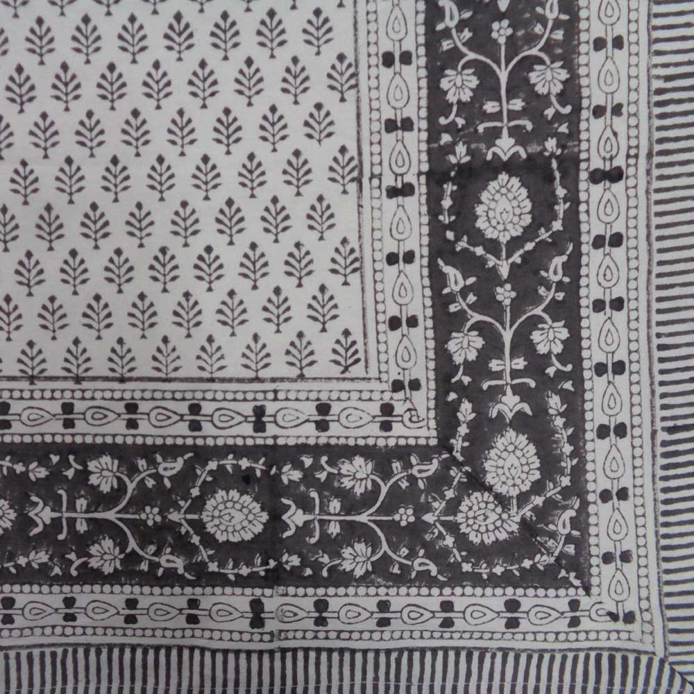 Hand Block Printed Cotton Tablecloth 150x220  Neem Flint Grey 104321