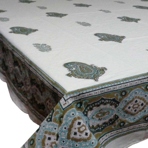 Hand Block Printed Cotton Tablecloth 150x220 Paisley Patti 103476
