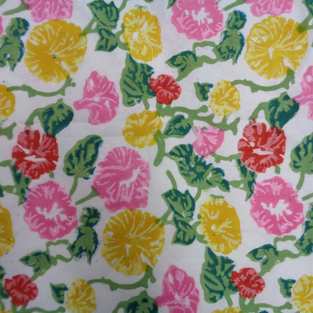 Hand Block Printed Cotton Tablecloth 150x220  Pastel Flower Open 109153