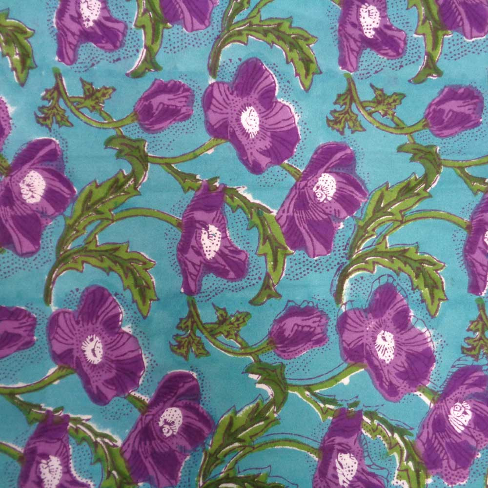 Hand Block Printed Cotton Tablecloth 150x220  Purple Flower Gud 109171