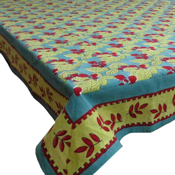 Hand Block Printed Cotton Tablecloth 150x220 Raspberry Ocean 2691