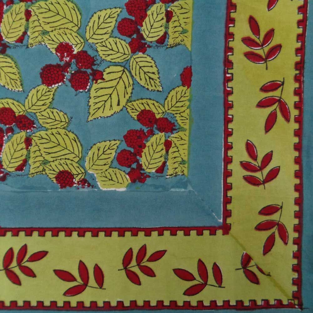 Hand Block Printed Cotton Tablecloth 150x220 Raspberry Ocean 2691