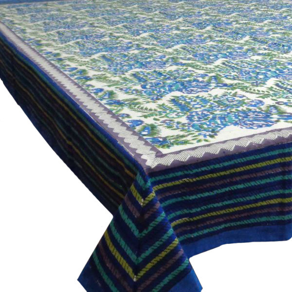 Hand Block Printed Cotton Tablecloth 150x220 Sea Plantation Open 8495