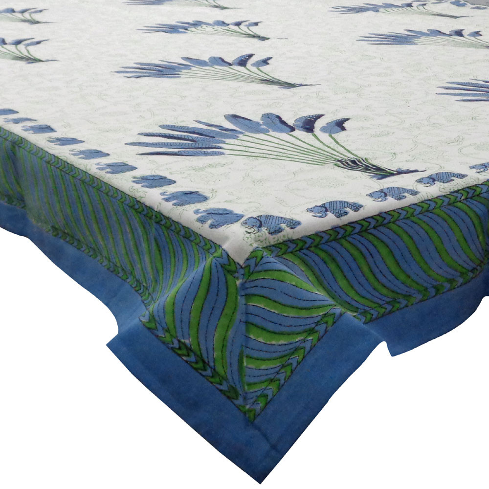 Hand Block Printed Cotton Tablecloth 150x220 cm Banana Leaf 103707