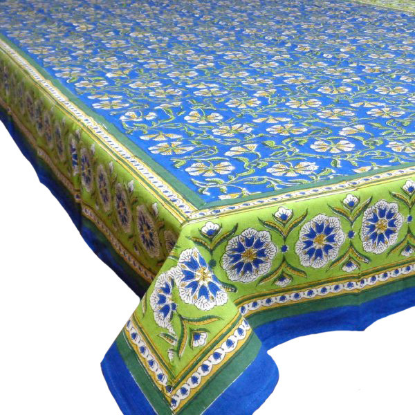Hand Block Printed Cotton Tablecloth 150x220 cm  Chakri Blue Gud 102656