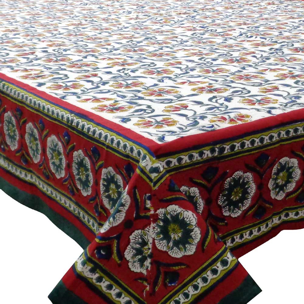 Hand Block Printed Cotton Tablecloth 150x220 cm  Chakri Green Open 103693