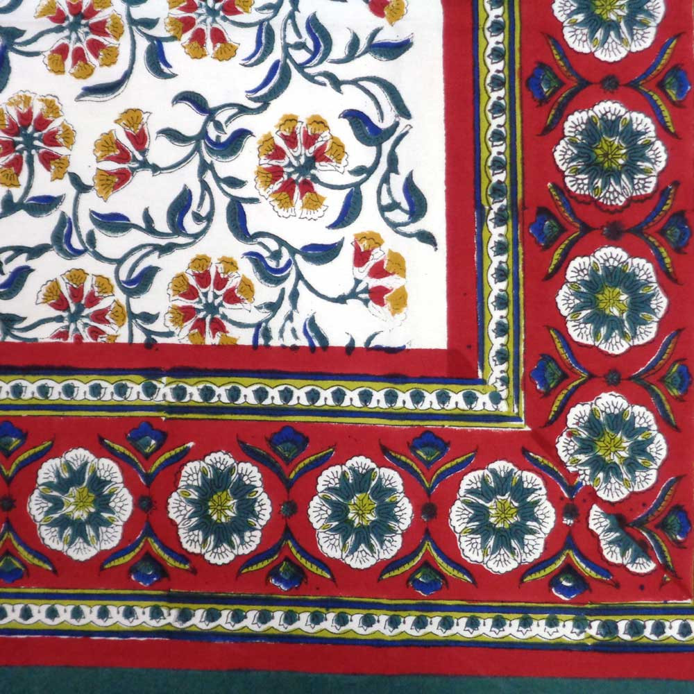 Hand Block Printed Cotton Tablecloth 150x220 cm Chakri Green Open 103693