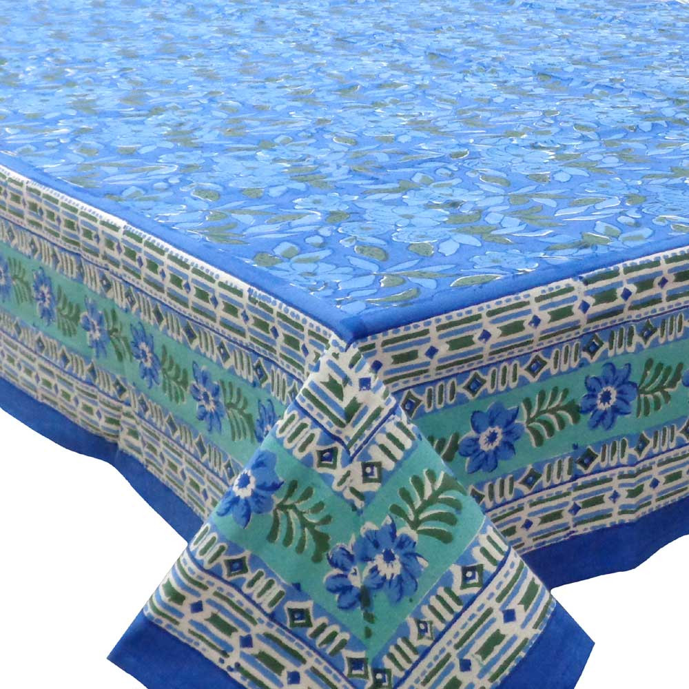 Hand Block Printed Cotton Tablecloth 150x220 cm Flower Bush Marina 103712