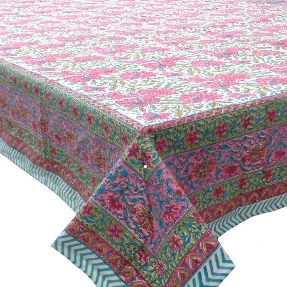 Hand Block Printed Cotton Tablecloth 150x220 cm Flower Candy 103557