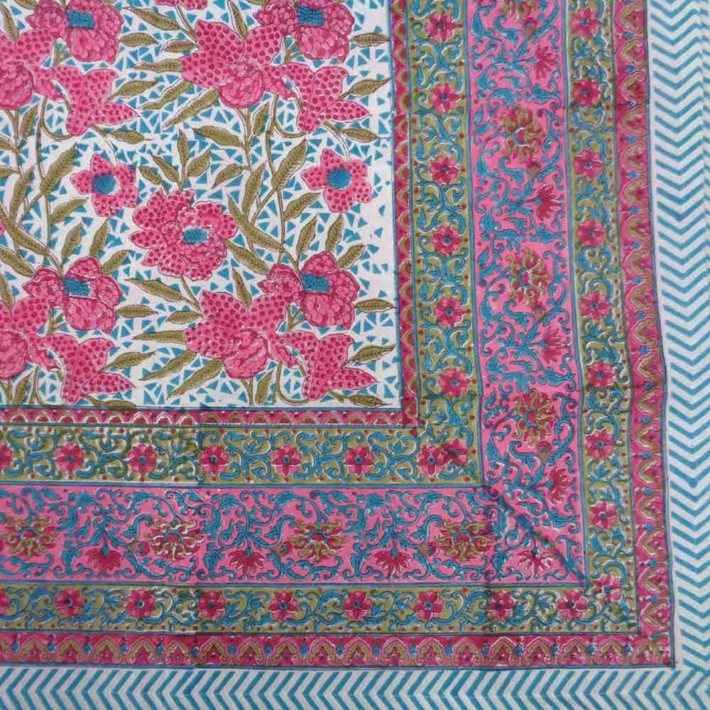 Hand Block Printed Cotton Tablecloth 150x220 cm  Flower Candy 103557