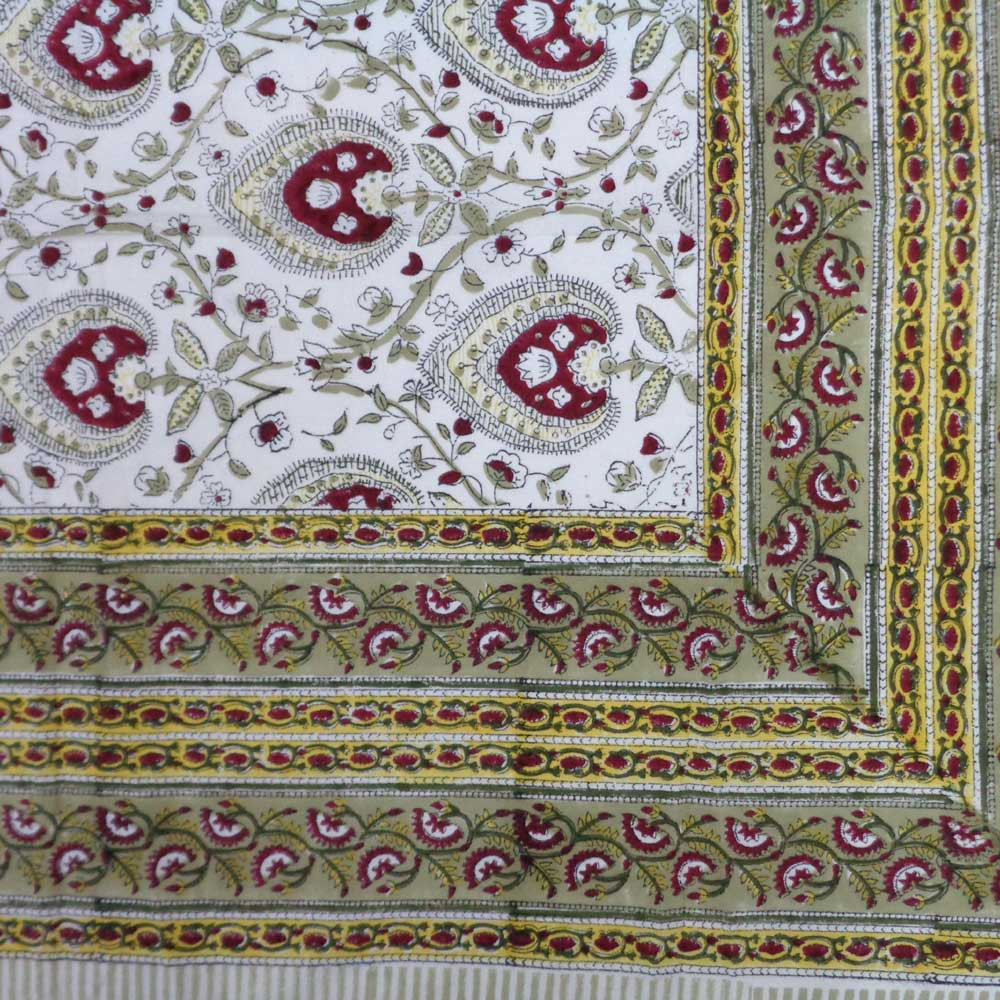 Hand Block Printed Cotton Tablecloth 150x220 cm Pan Leaf Rose Brown 103729