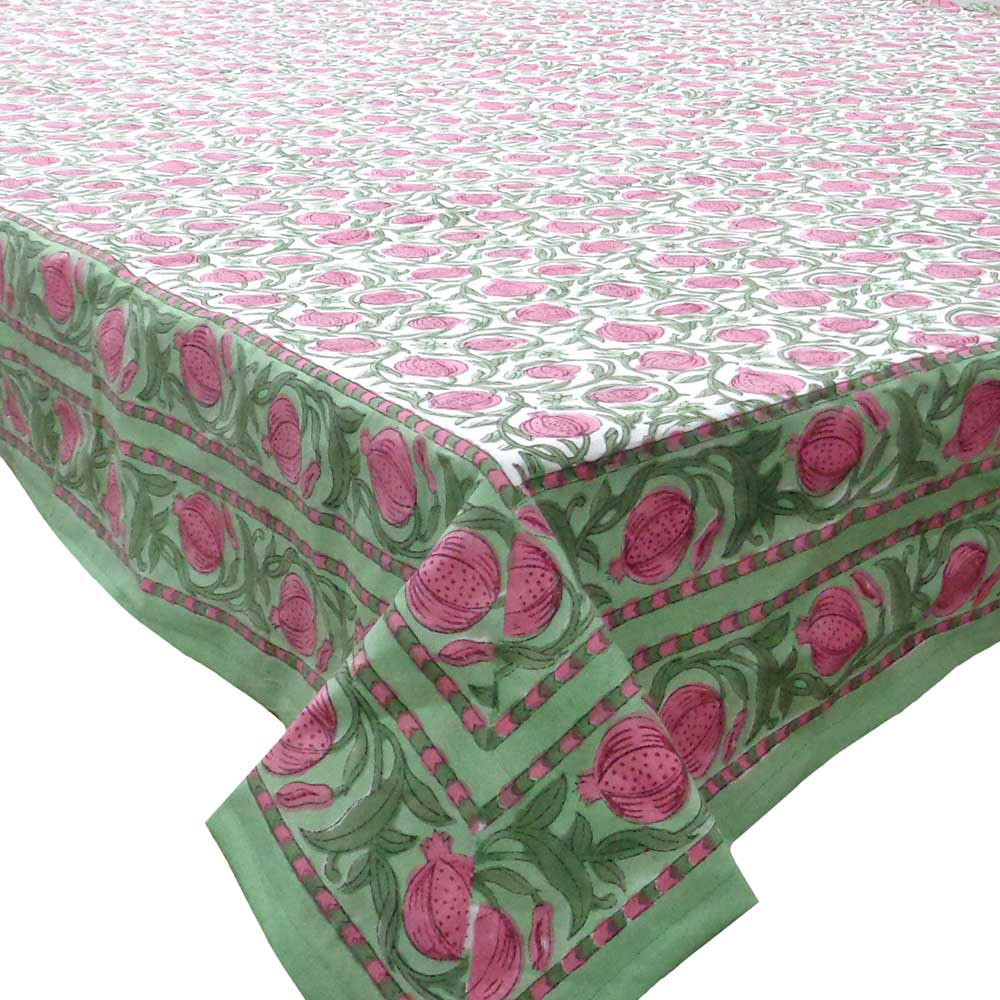 Hand Block Printed Cotton Tablecloth 150x220 cm  Poppy Flower 103623