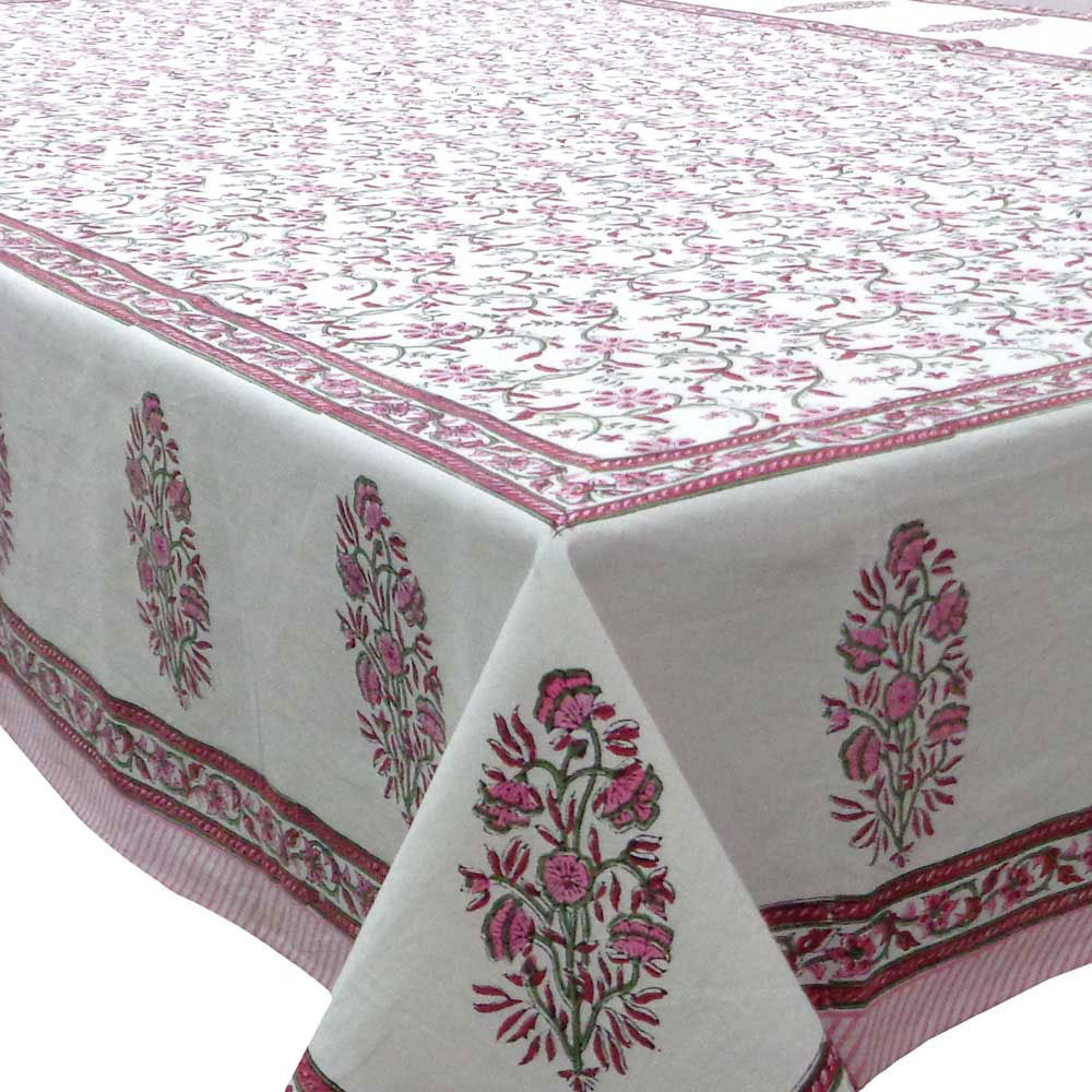 Hand Block Printed Cotton Tablecloth 150x220 cm  Ragini Pink 206140
