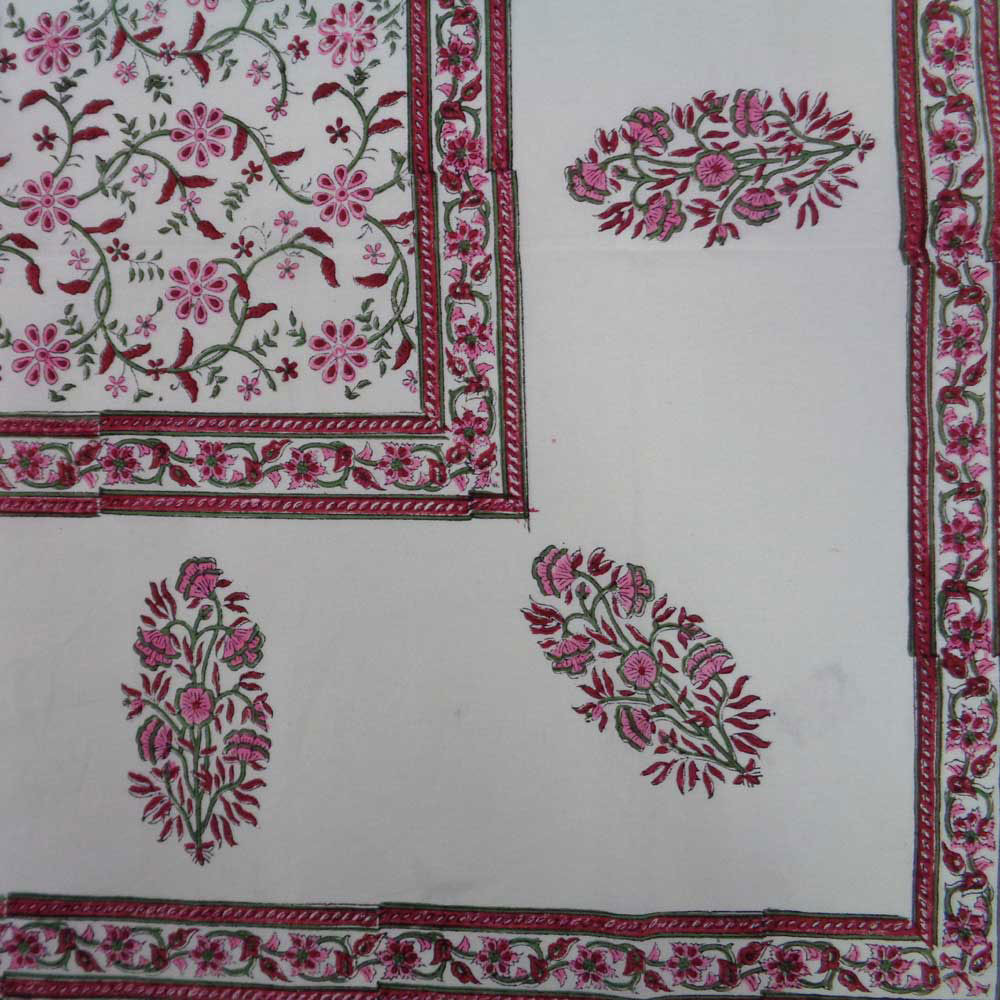 Hand Block Printed Cotton Tablecloth 150x220 cm  Ragini Pink 206140