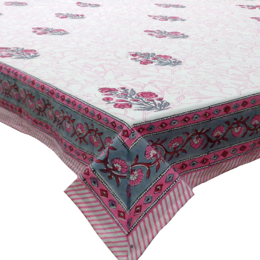 Hand Block Printed Cotton Tablecloth 150x220 cm Teen Phool Lal 103577