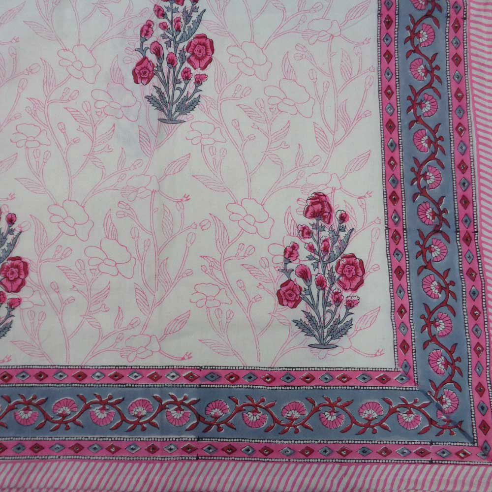 Hand Block Printed Cotton Tablecloth 150x220 cm Teen Phool Lal 103577