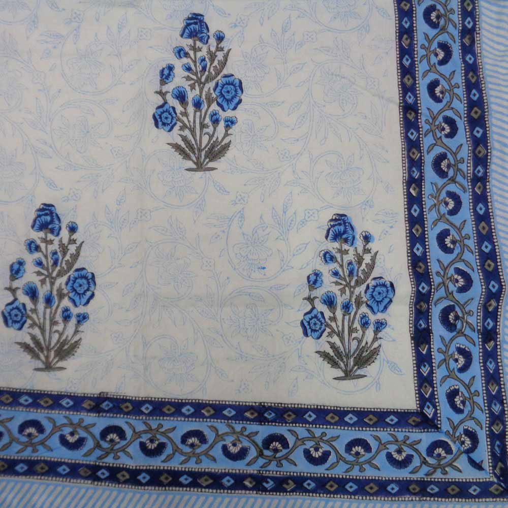 Hand Block Printed Cotton Tablecloth 150x220 cm  Teen Phool Nila 103570