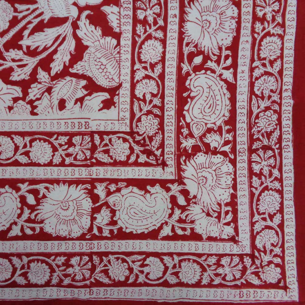 Hand Block Printed Cotton Tablecloth 150x220 cms Amarnath Rococco Red 200196