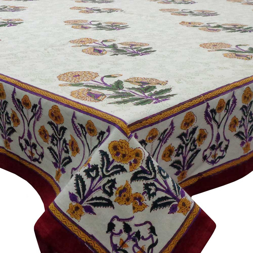Hand Block Printed Cotton Tablecloth 150x220 cms  Bada Boota Violet 200009