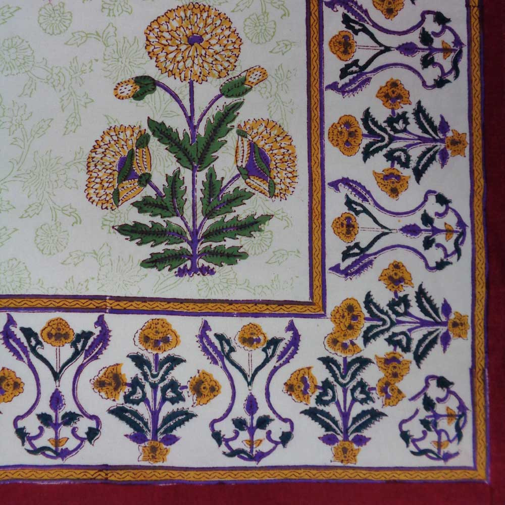 Hand Block Printed Cotton Tablecloth 150x220 cms  Bada Boota Violet 200009