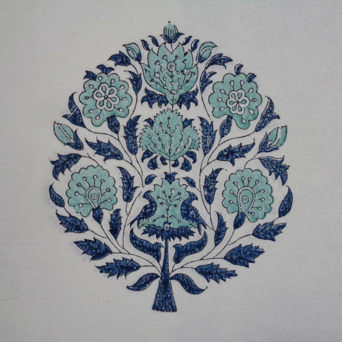 Hand Block Printed Cotton Tablecloth 150x220 cms Bhara Ped Teal 504756