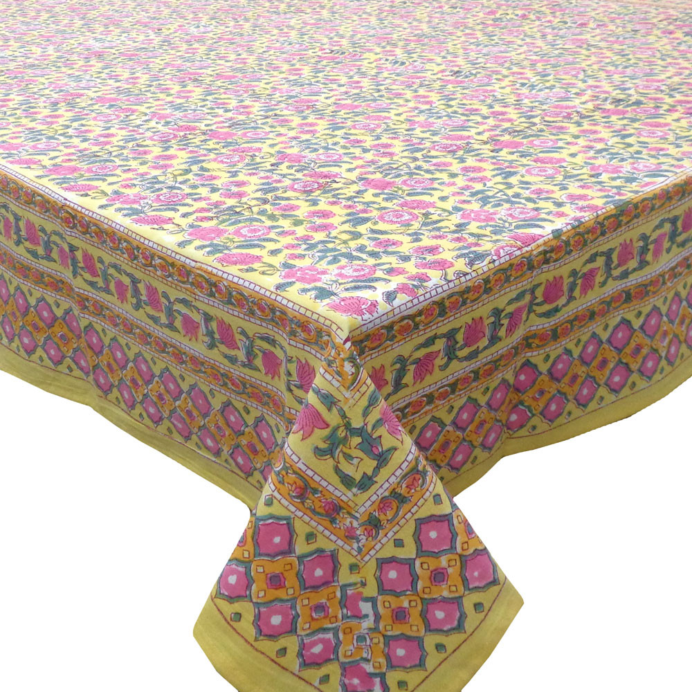 Hand Block Printed Cotton Tablecloth 150x220 cms Bhare Pile Phool 102376