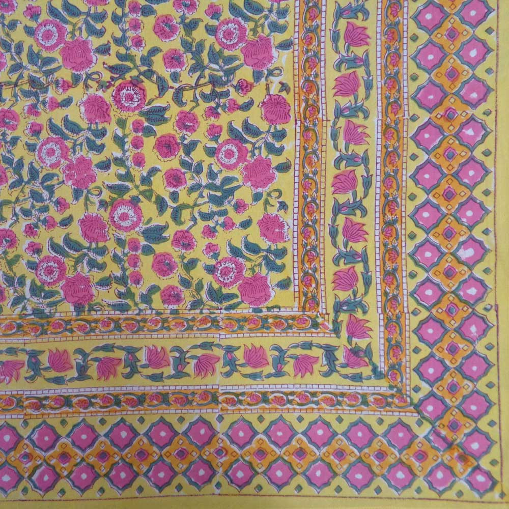 Hand Block Printed Cotton Tablecloth 150x220 cms Bhare Pile Phool 102376
