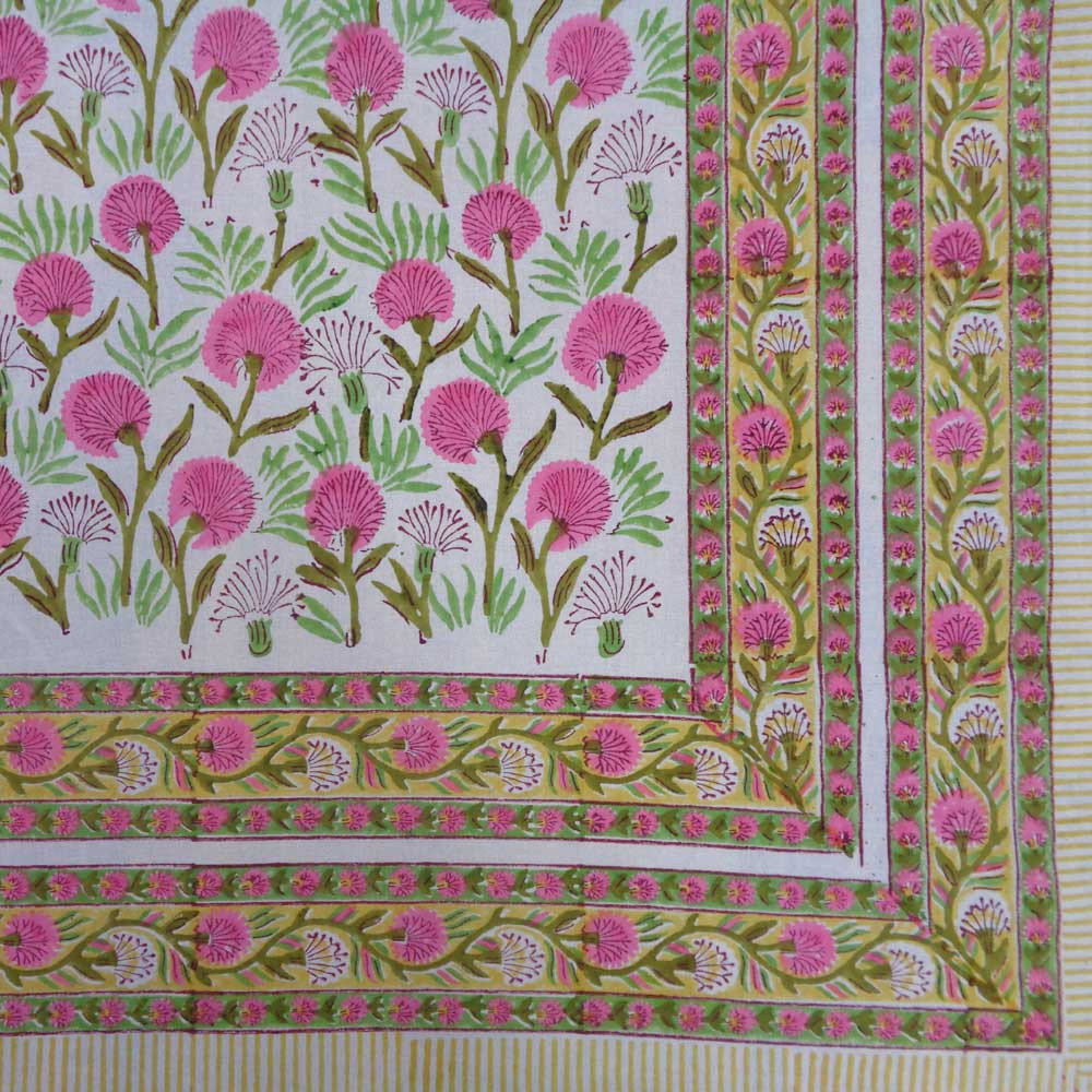 Hand Block Printed Cotton Tablecloth 150x220 cms  Blossom Pink Open 203249