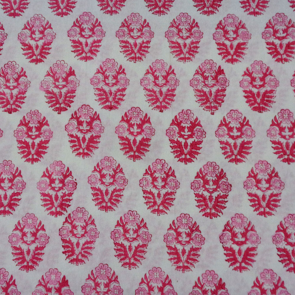 Hand Block Printed Cotton Tablecloth 150x220 cms Boota Carmine Pink 302344