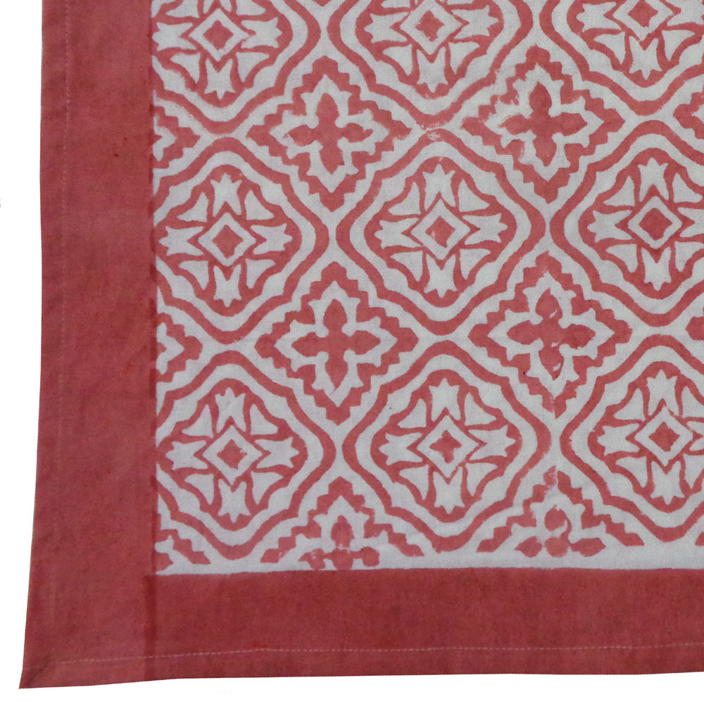 Hand Block Printed Cotton Tablecloth 150x220 cms  Cross Flower Jaipur Pink 302338