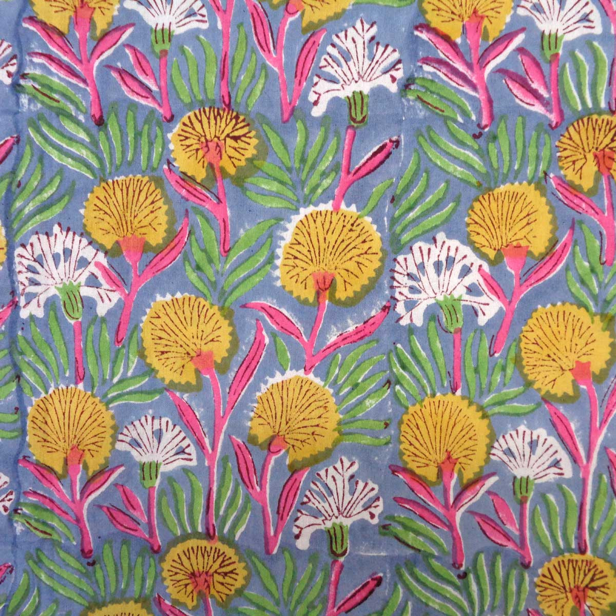 Hand Block Printed Cotton Tablecloth 150x220 cms Dandilion Cornflower 605167