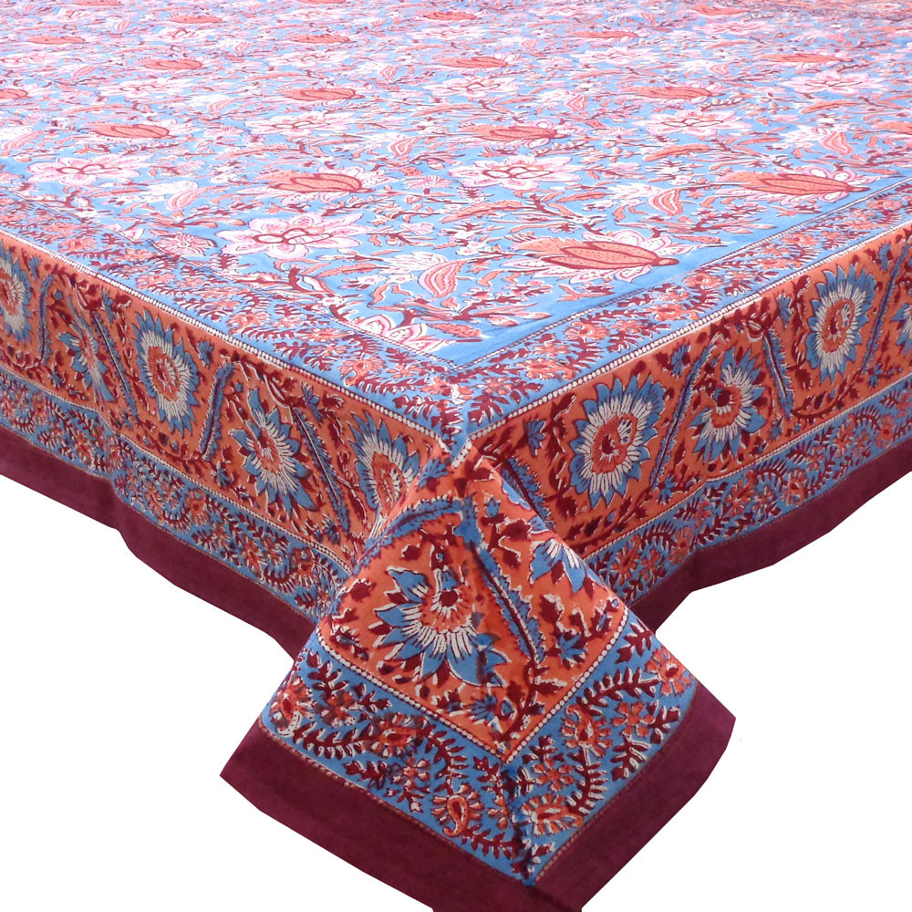 Hand Block Printed Cotton Tablecloth 150x220 cms Firdaus Gud 204865