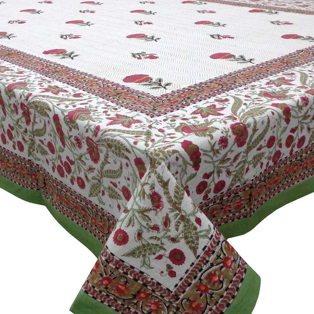 Hand Block Printed Cotton Tablecloth 150x220 cms Firoza Mauve Boota 203227