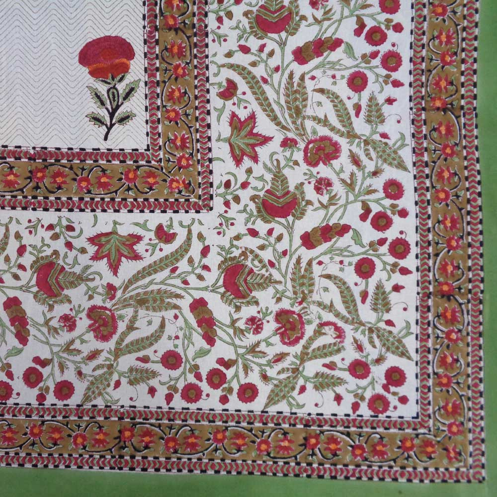 Hand Block Printed Cotton Tablecloth 150x220 cms Firoza Mauve Boota 203227