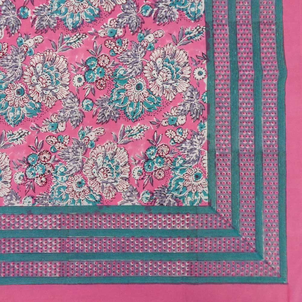 Hand Block Printed Cotton Tablecloth 150x220 cms Gerbera Candy Gud 100830