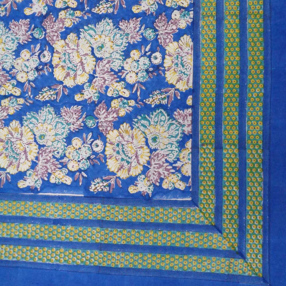 Hand Block Printed Cotton Tablecloth 150x220 cms Gerbera Sky Gud 100962