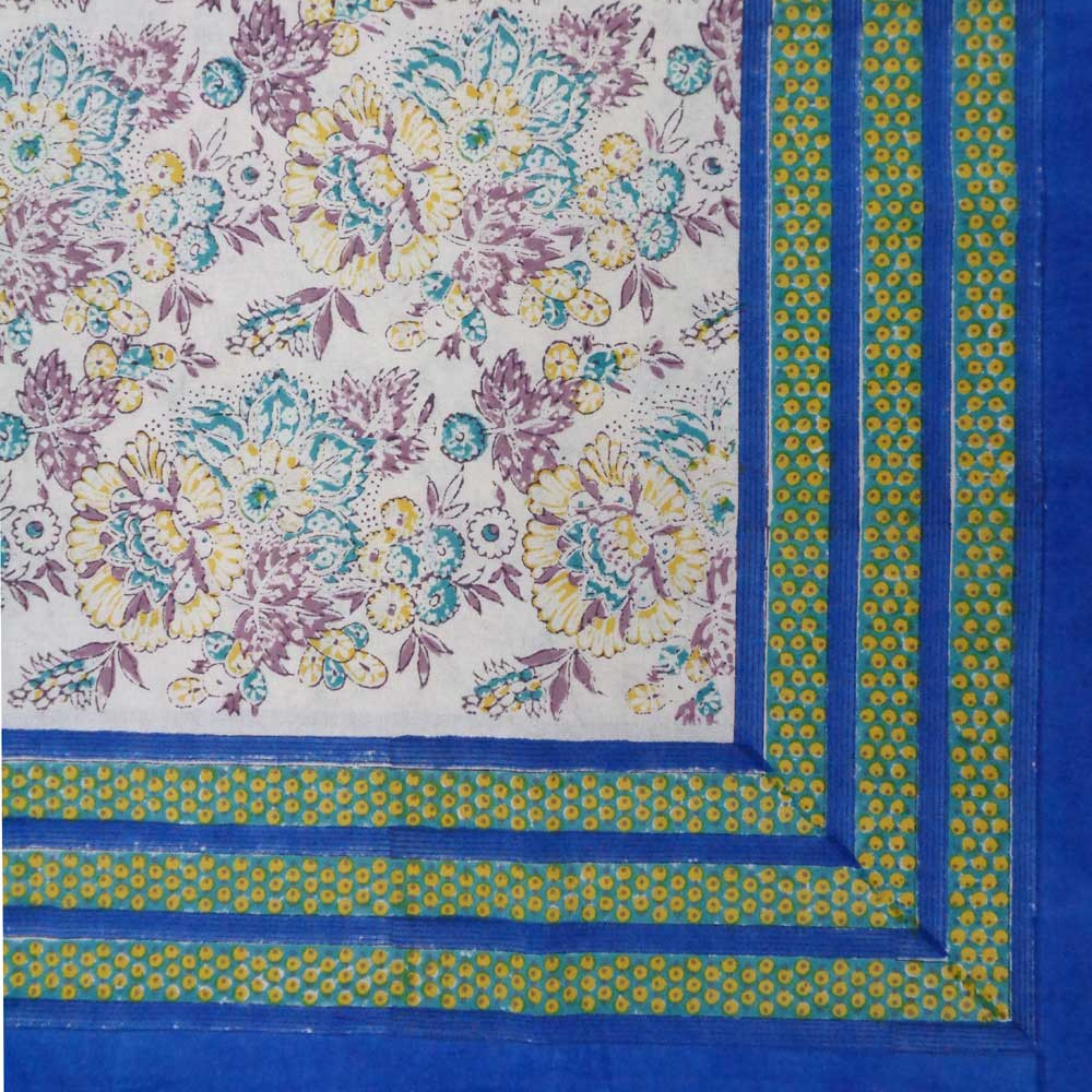 Hand Block Printed Cotton Tablecloth 150x220 cms Gerbera Sky Open 100960