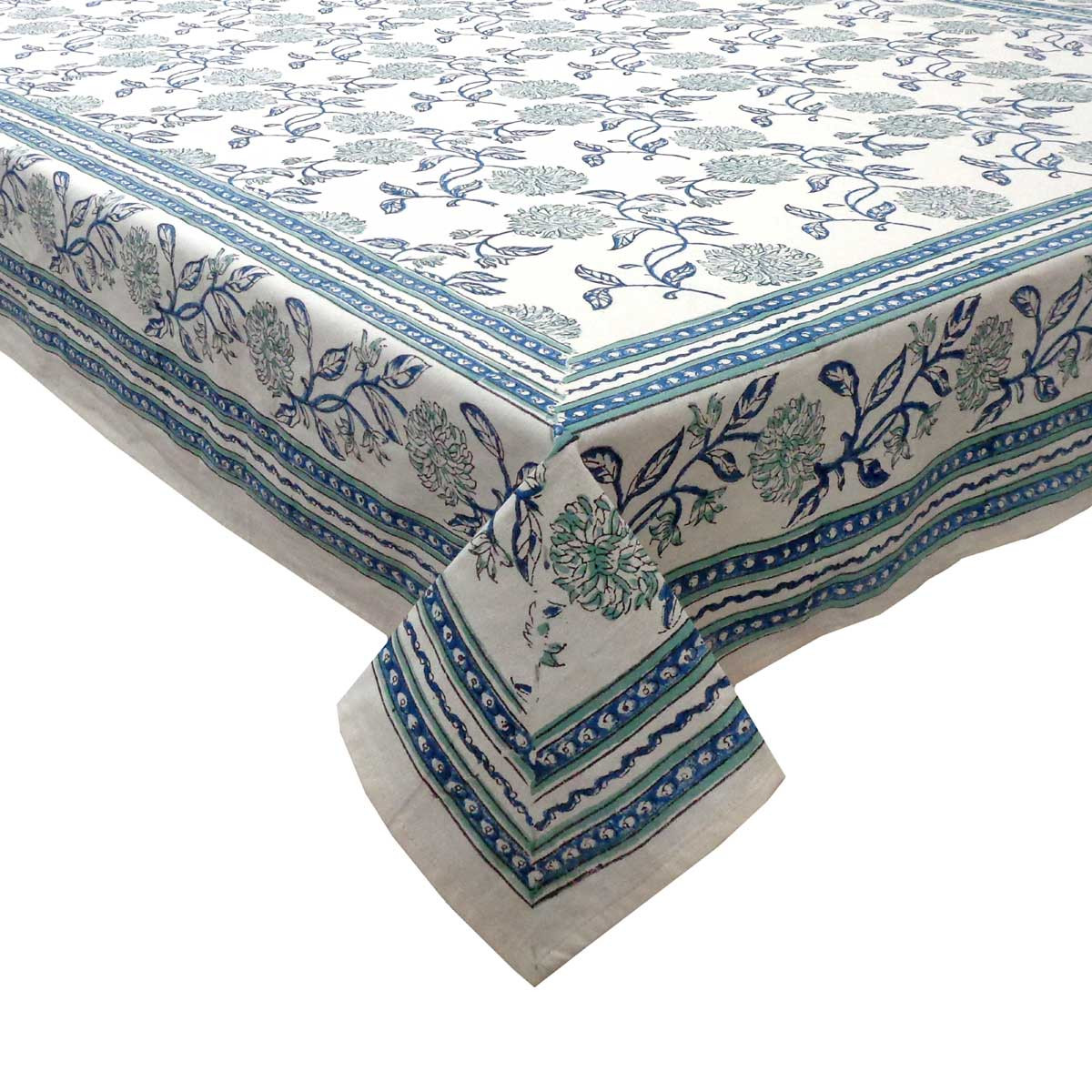 Hand Block Printed Cotton Tablecloth 150x220 cms Gopala Flower 504856
